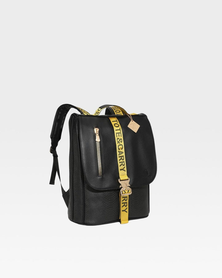 Caution Tape Backpack in Black & Yellow