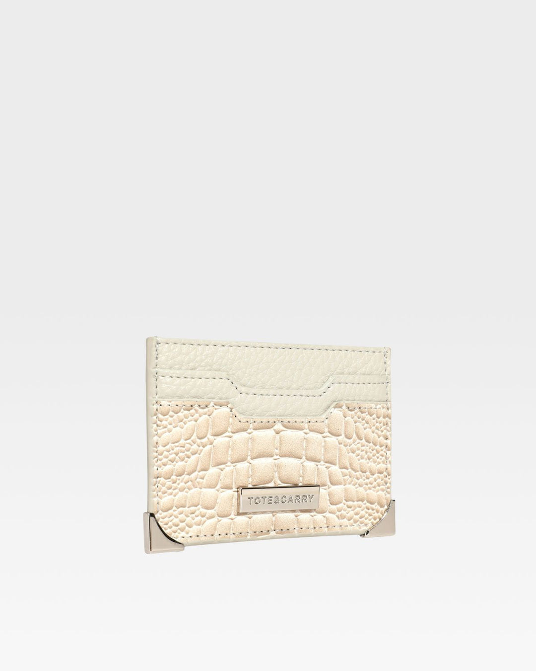 Croc Card Holder Wallet in Beige