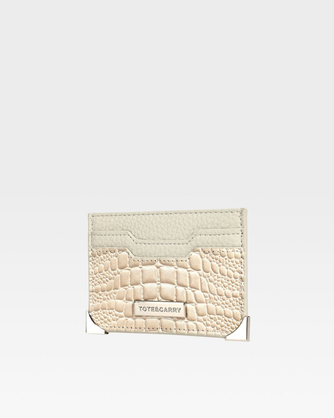Croc Card Holder Wallet in Beige