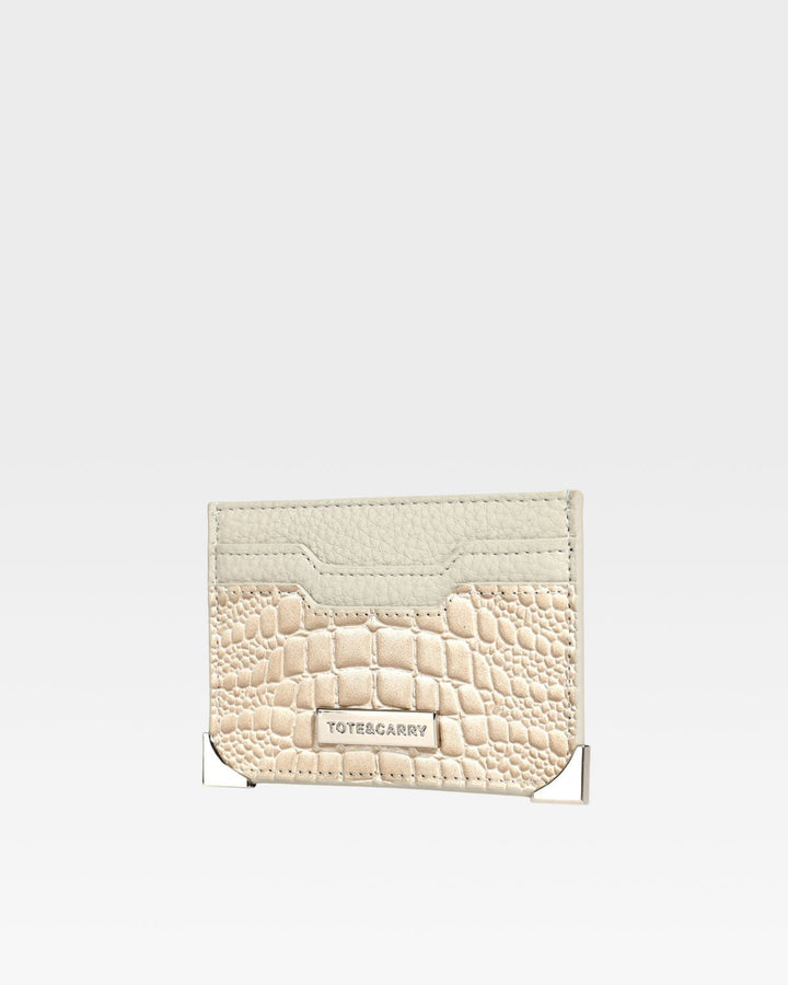 Croc Card Holder Wallet in Beige