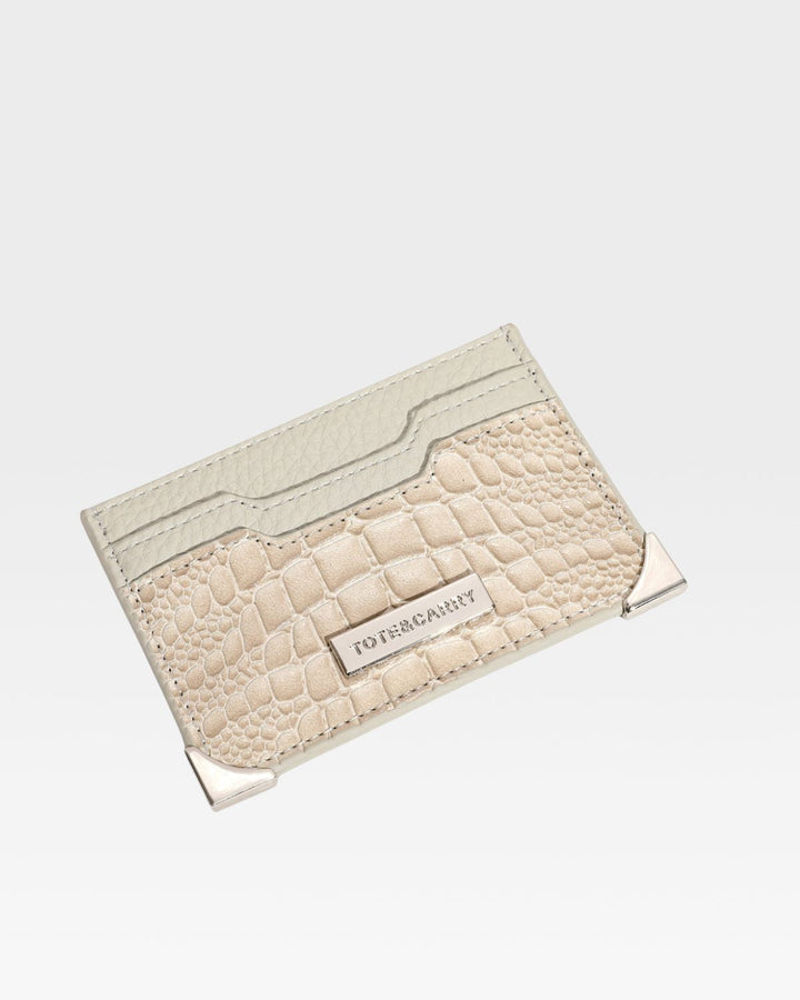 Croc Card Holder Wallet in Beige
