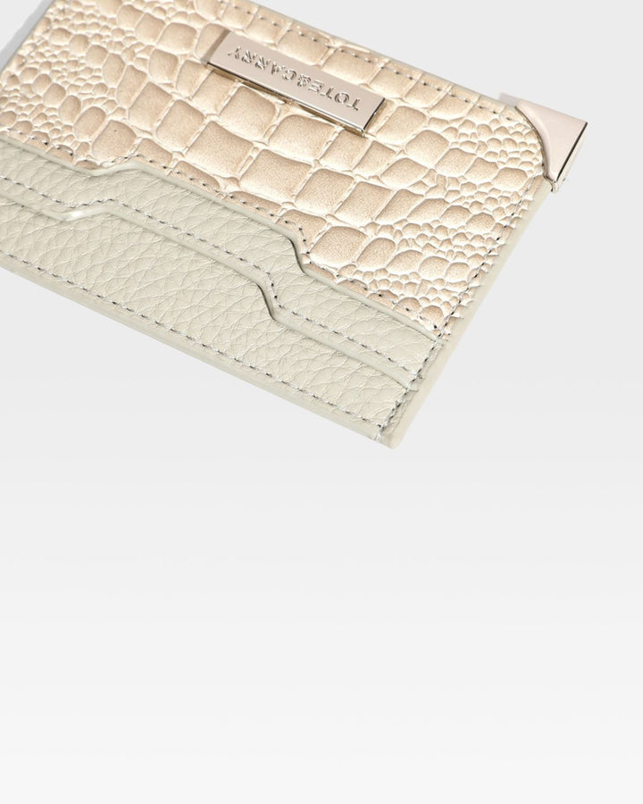 Croc Card Holder Wallet in Beige
