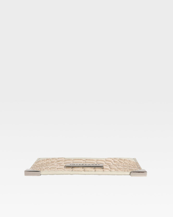 Croc Card Holder Wallet in Beige