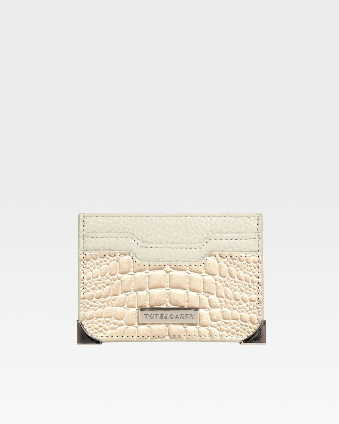 Croc Card Holder Wallet in Beige