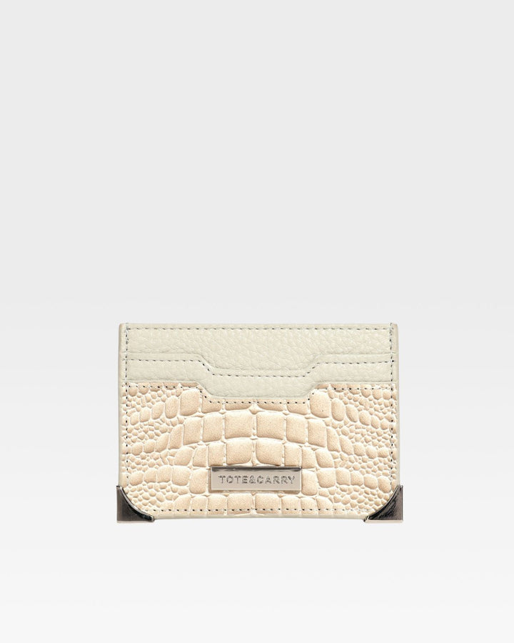 Croc Card Holder Wallet in Beige
