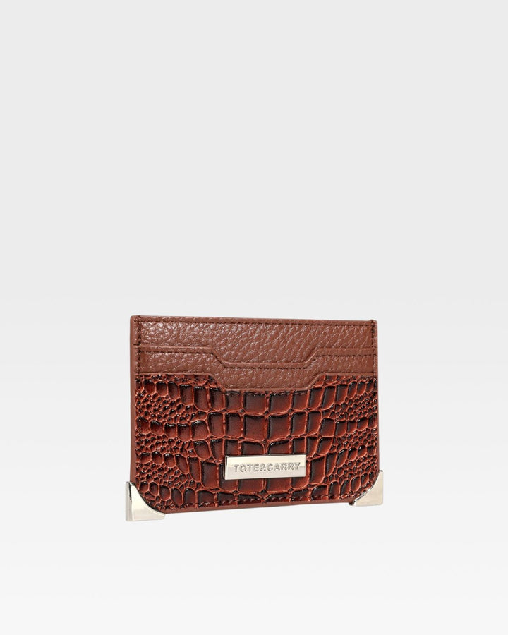 Croc Card Holder Wallet in Brown