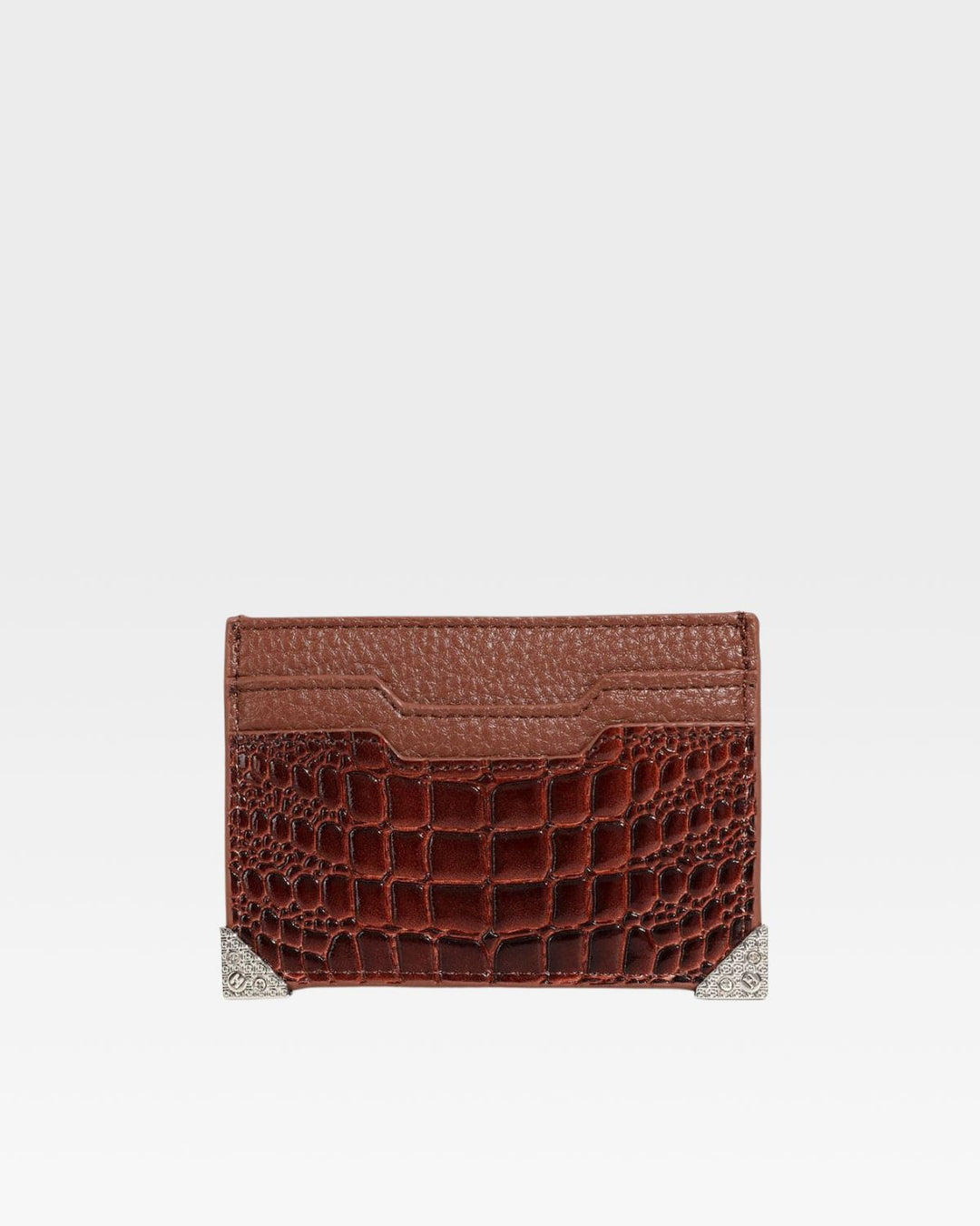 Croc Card Holder Wallet in Brown