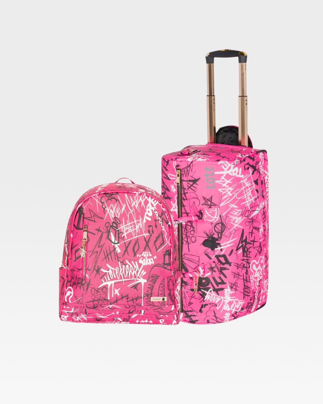 Graffiti Tombstone Roller Duffle Set in Neon Pink