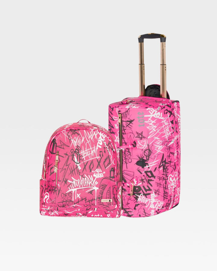 Graffiti Tombstone Roller Duffle Set in Neon Pink