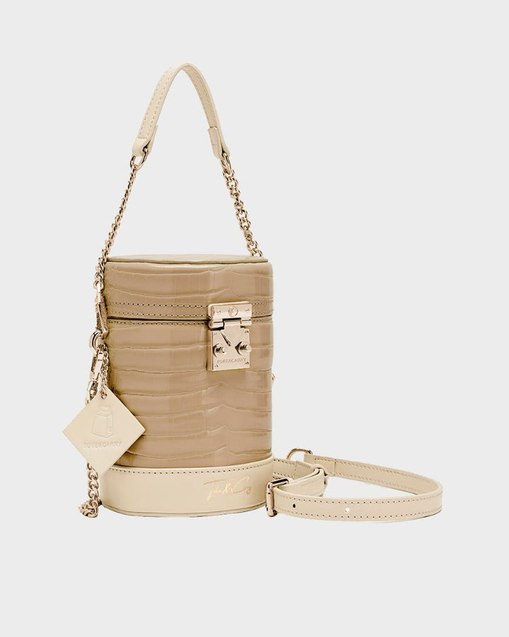 Petit Croc Barrel Purse in Beige