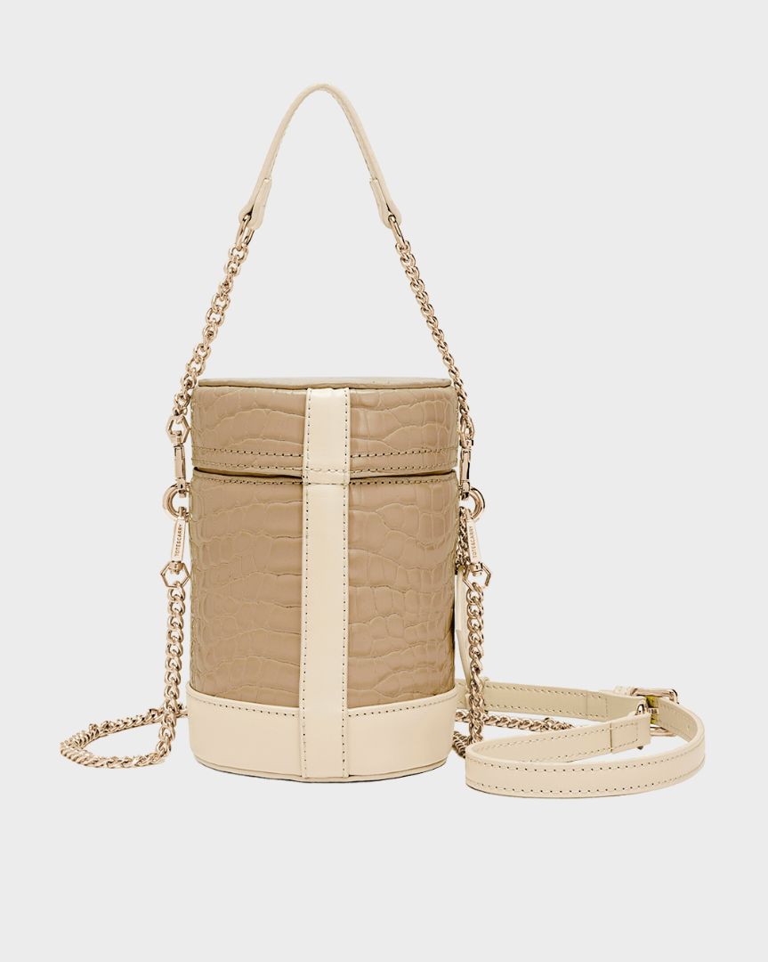 Petit Croc Barrel Purse in Beige