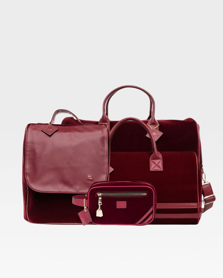 Velvet Travel Set in Burgundy